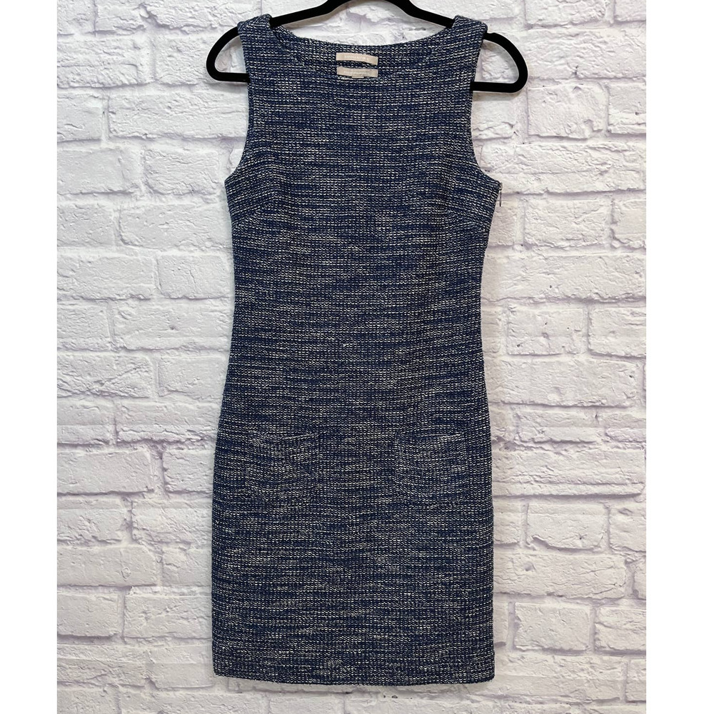Banana Republic tweed sheath dress 4. Blue and white woven pattern. Sleeveless.
